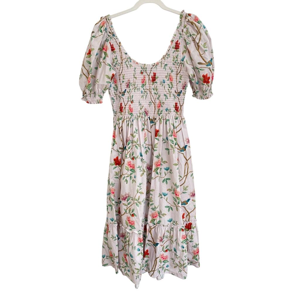 Hill House Home Smocked Louisa Nap Midi Dress Diane Pink Floral Garden Print M - Picture 3 of 11